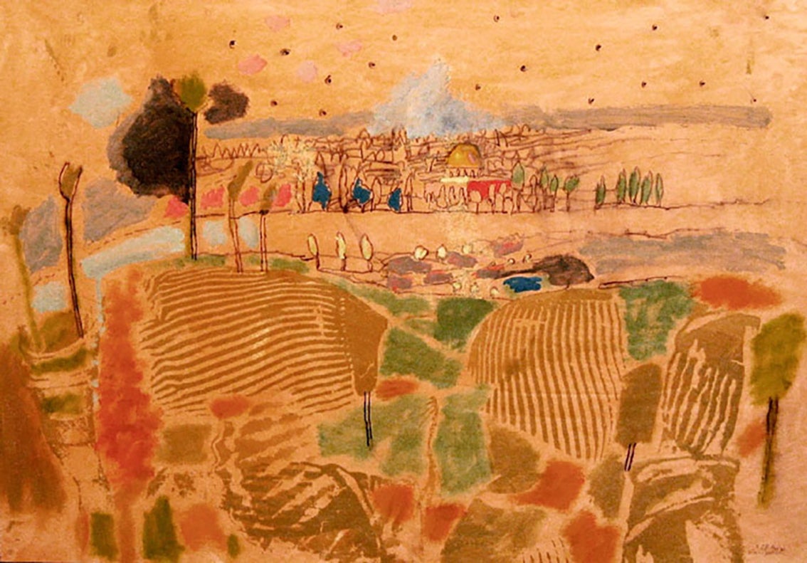 Oded Feingersh Landscape Painting - View of Jerusalem II - Judaica Jerusalem