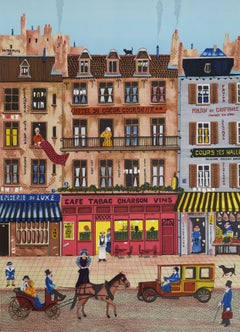 Scène de rue à Paris - Scène de rue française, style naïf coréen