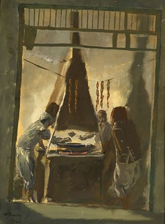 Sausage Maker in Tunis - Signed Oil Painting Russian 1930 Orientalism