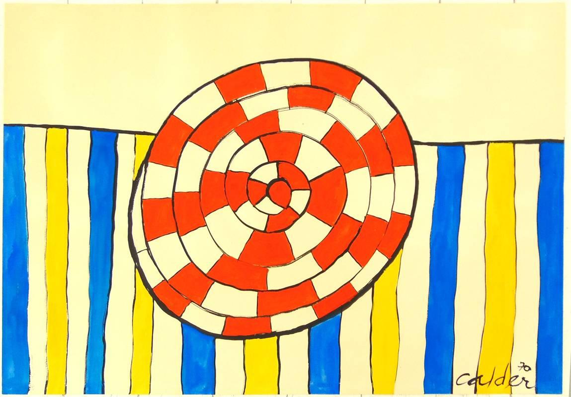 ALEXANDER CALDER 1898-1976
Lawnton, Pennsylvania 1898 - 1976 New York (American)

Title: Wheel and Stripes, 1970

Technique: Original Signed and Dated Gouache and Ink on Canson Paper 

Size: 74.9 x 110.5 cm. / 29.5 x 43.5 in.

Additional