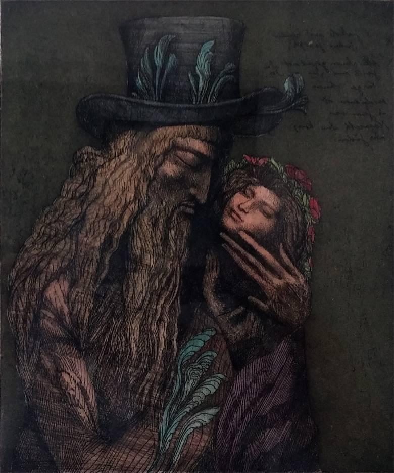 Ernst Fuchs Figurative Print - Jacob and Joseph / Jakob und Joseph