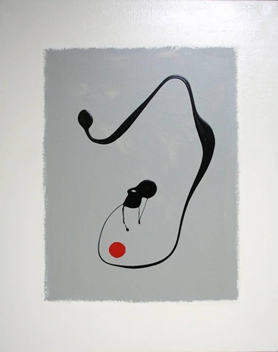 Maureen Chatfield Abstract Painting - Black Drip, Red Dot 2