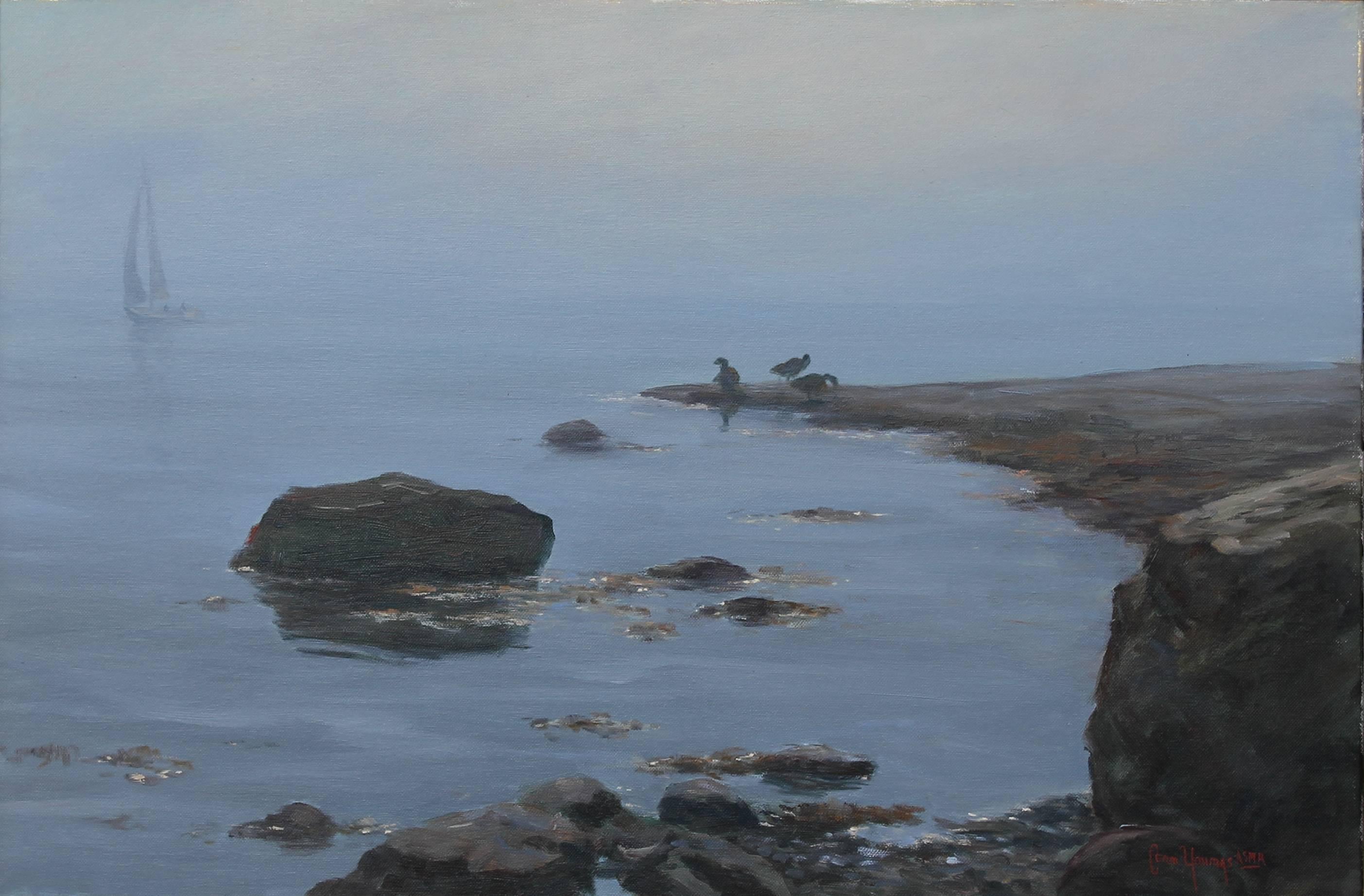 Shirley Caen Youngs Animal Painting – Wenn sich der Nebel lichtet
