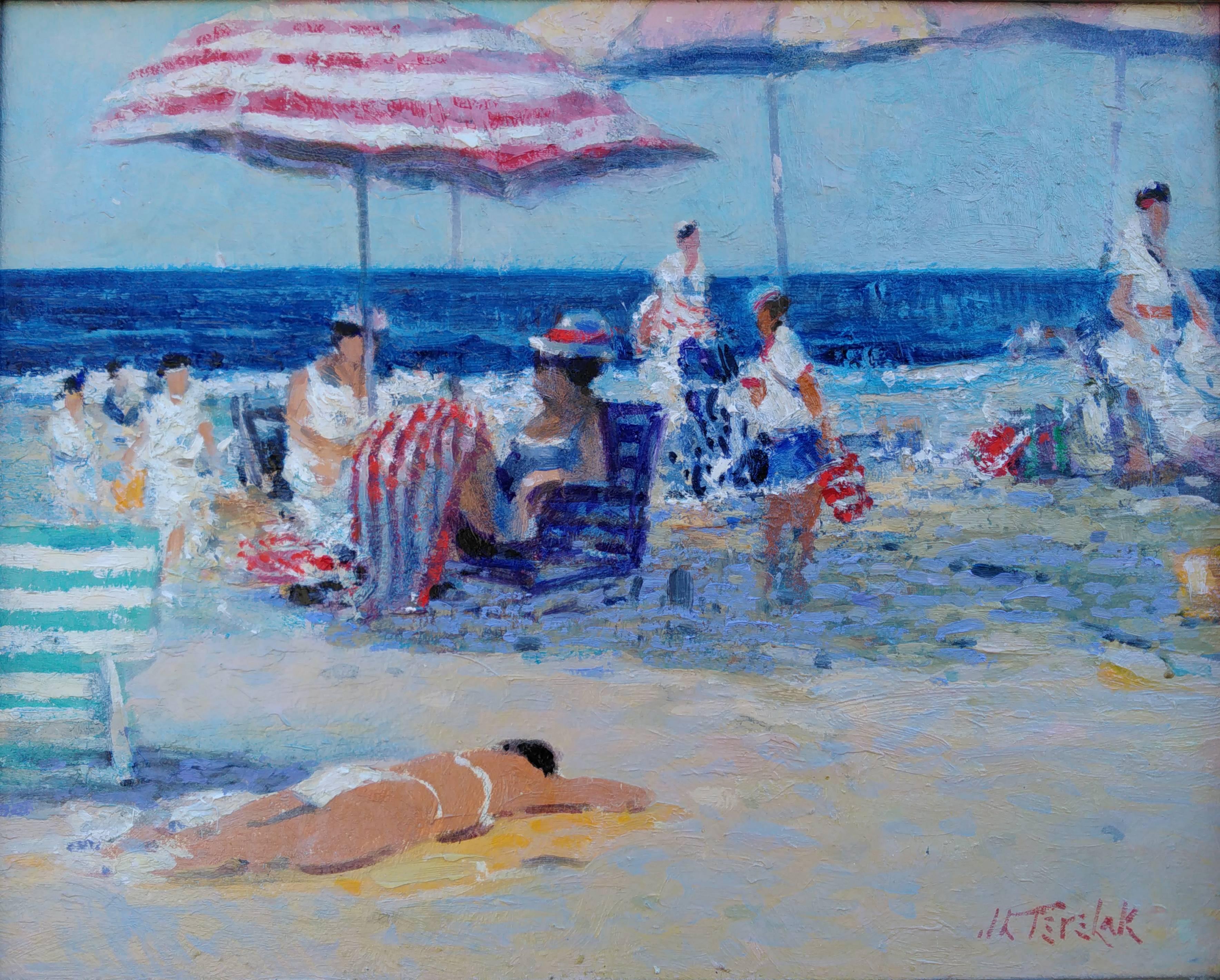 A Day at the Beach, Nantucket - Painting by John Terelak