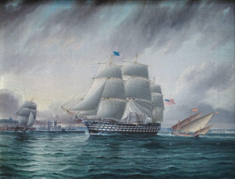 James Edward Buttersworth American Three Decker off Belem Castle For