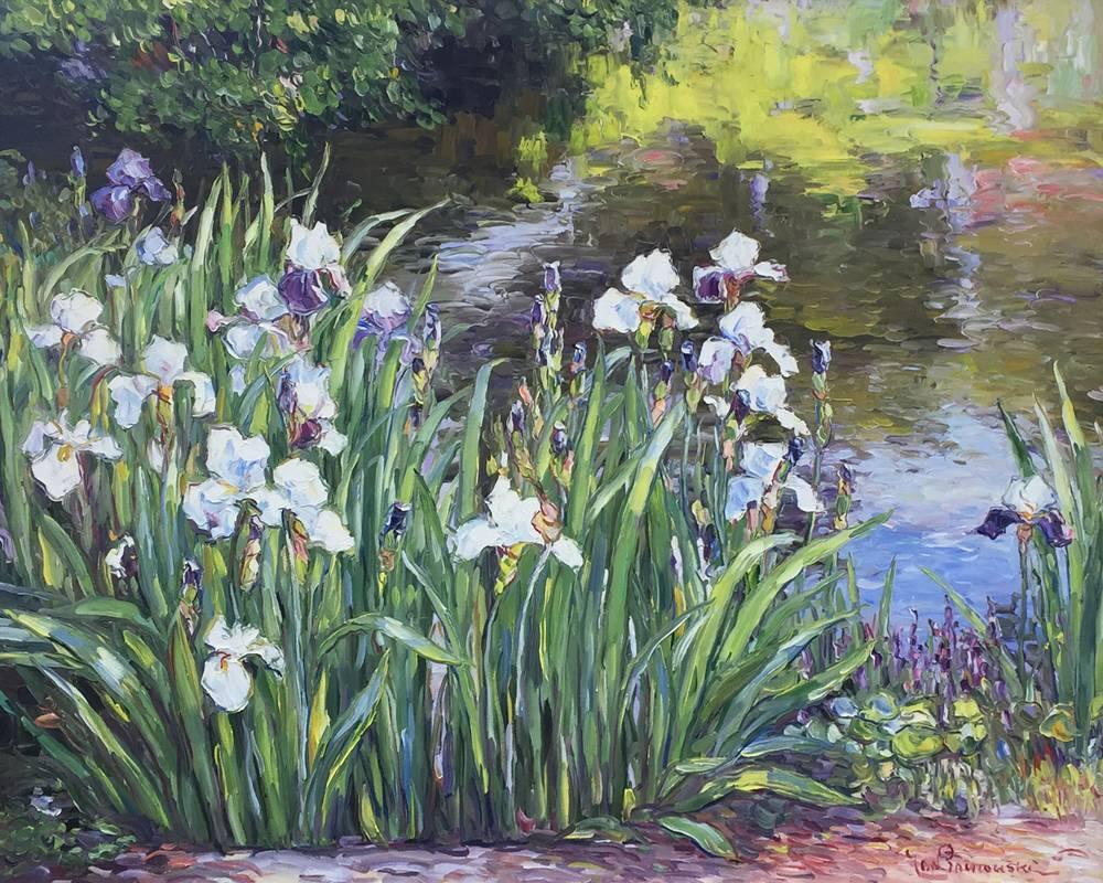 White & Purple Iris - Painting by Jan Pawlowski