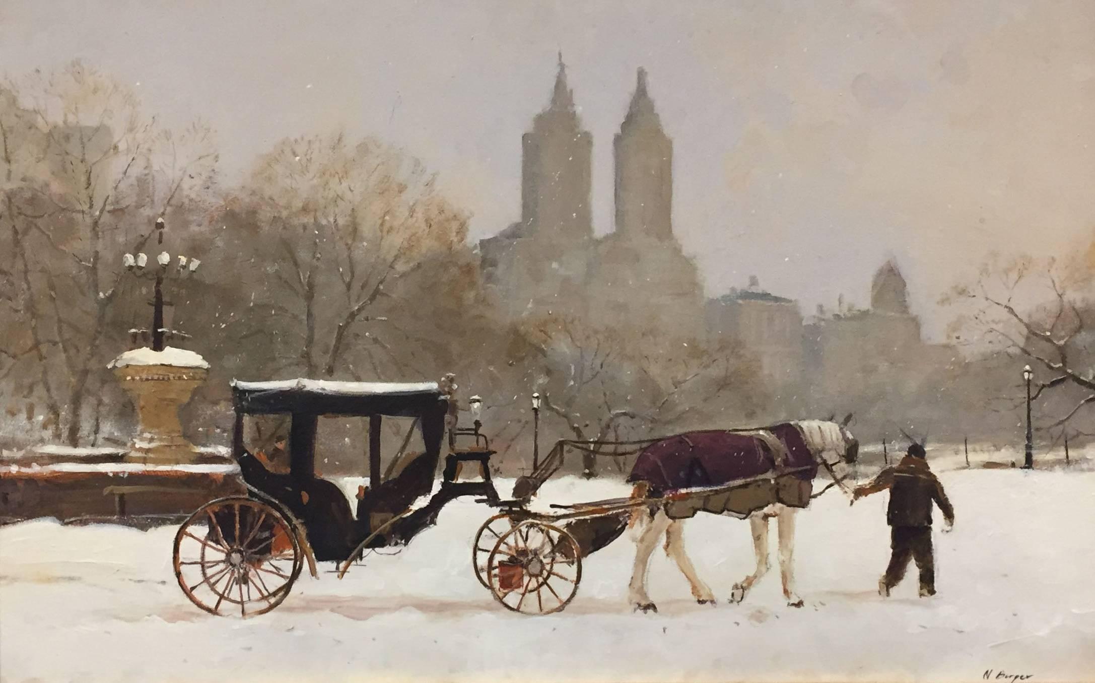 Nicholas Berger Landscape Painting - Winter View of the Dakota, Central Park