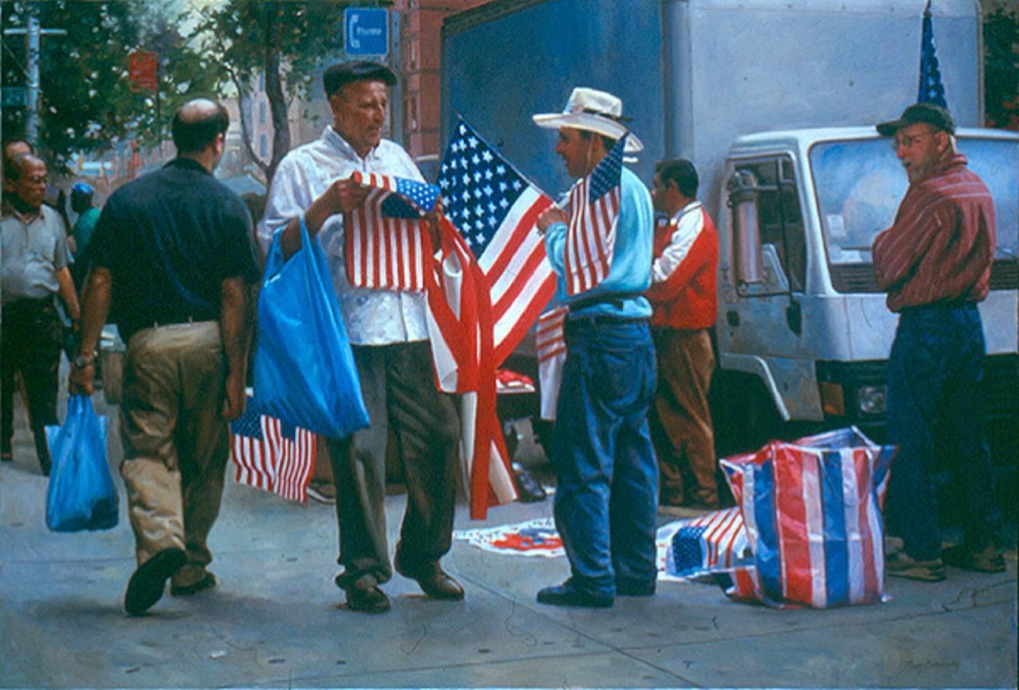 Max Ginsburg Figurative Painting - Flag Merchants