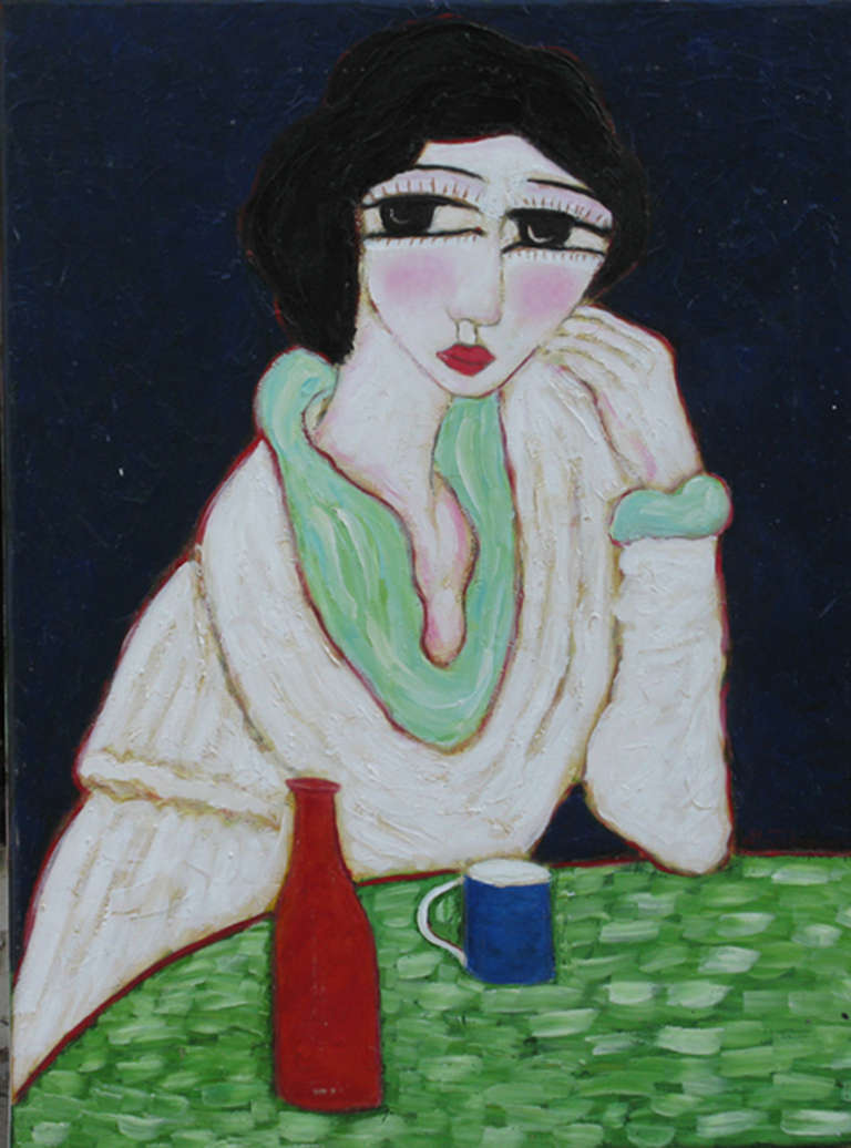 Femme au Chale Blanc - Painting di Louis Jaquet