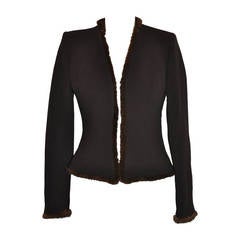 Michelle Moissac Coco Brown Wool Crepe with Female Mink Trim Jacket