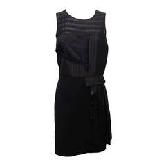 Derek Lam Black Cocktail Dress with Leather and Sheer Panels