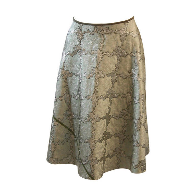 Prada Aqua Mint and Metallic Flare Skirt Size 44