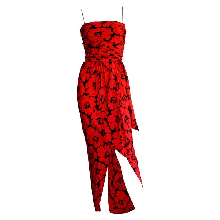 Vintage Oscar de la Renta Miss O Sexy Red Silk Gown