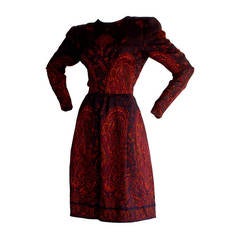 Pauline Trigere - Robe vintage numérotée violette à motif cachemire