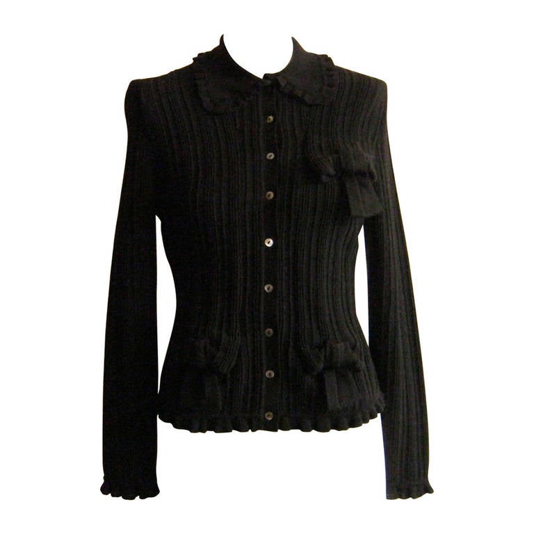 Couture Givenchy Black Wool Ribbed Cardigan