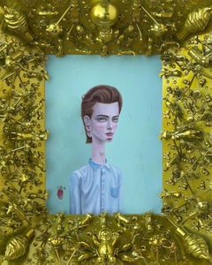 "I'm Your Man" surrealist portrait with mixed media frame by Mario Soria