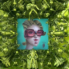 "Gafotas" surrealist portrait with mixed media frame by Mario Soria