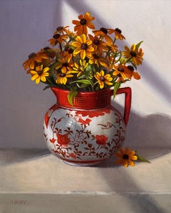 "Rudbeckia in Japanese Kutani Porcelain Creamer" still life by David Henry