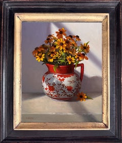 "Rudbeckia in Japanese Kutani Porcelain Creamer" still life by David Henry