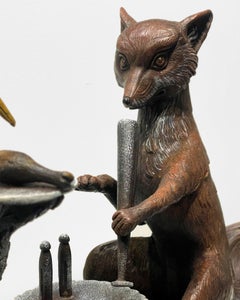 "The Fox and the Stork" allegorical animal sculpture by Bjorn Skaarup