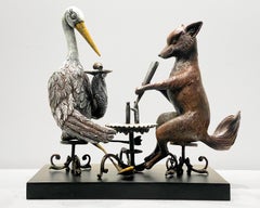 "The Fox and the Stork" allegorical animal sculpture by Bjorn Skaarup