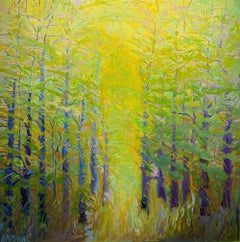 Serie «Forest»: «Sun Glow», cuadro abstracto de paisaje de 48 x 48, firmado