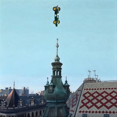 Tropopausa .12 Lotus sobre Praga, pintura original de 12 x 12