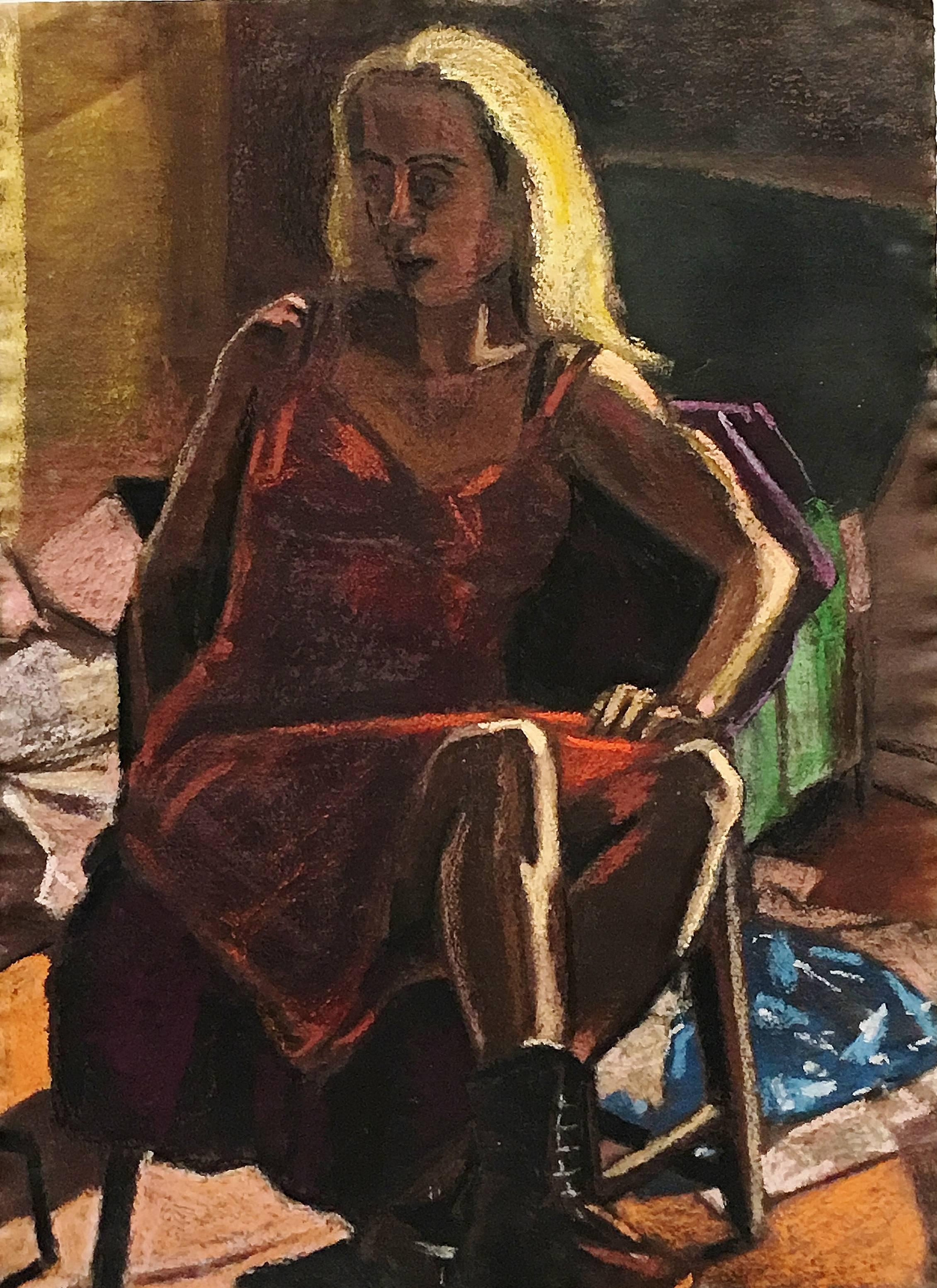 Gabriel Laderman Figurative Painting – Monika in Stiefeln