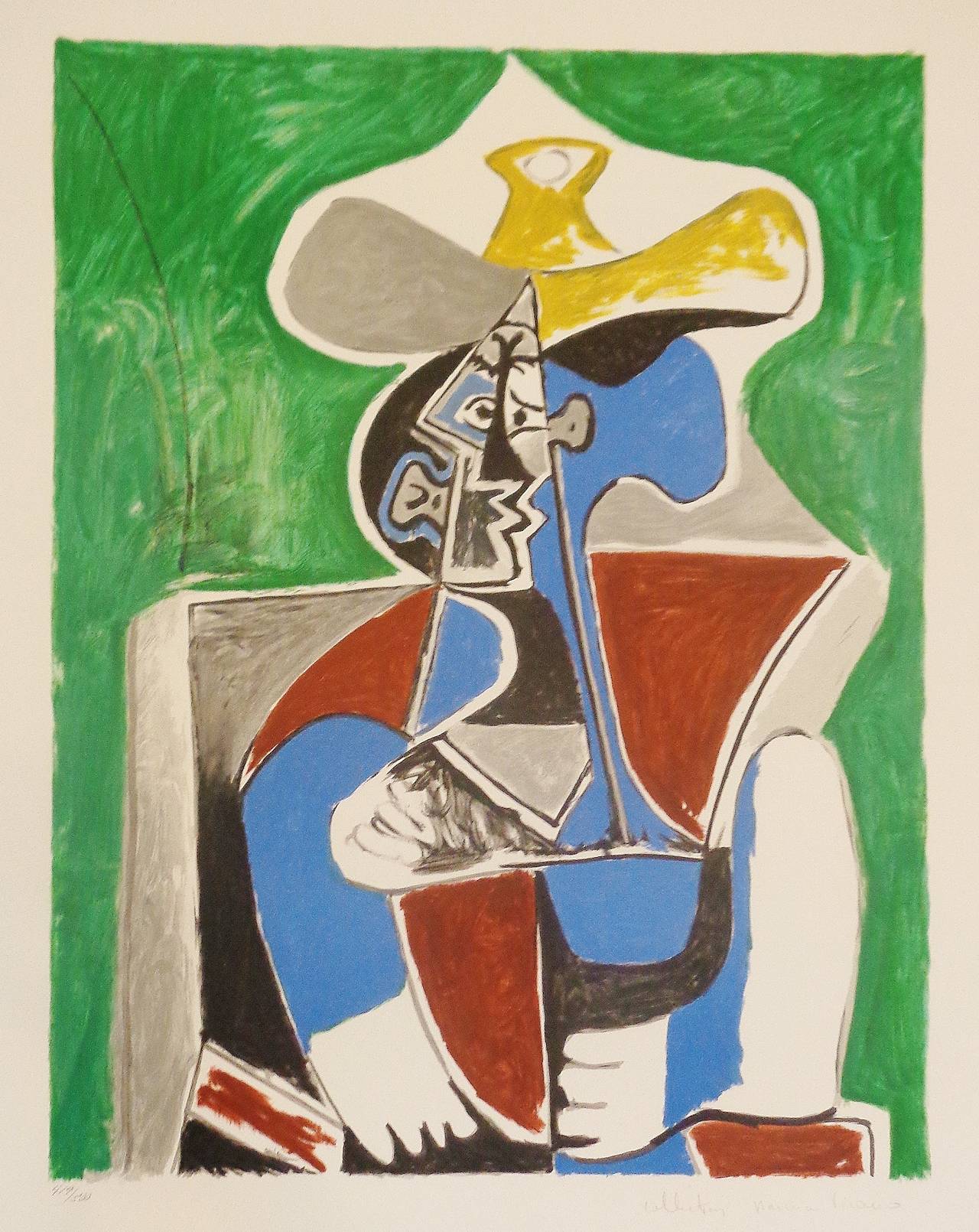 Pablo Picasso Abstract Print - Buste au Chapeau Jaune et Gris