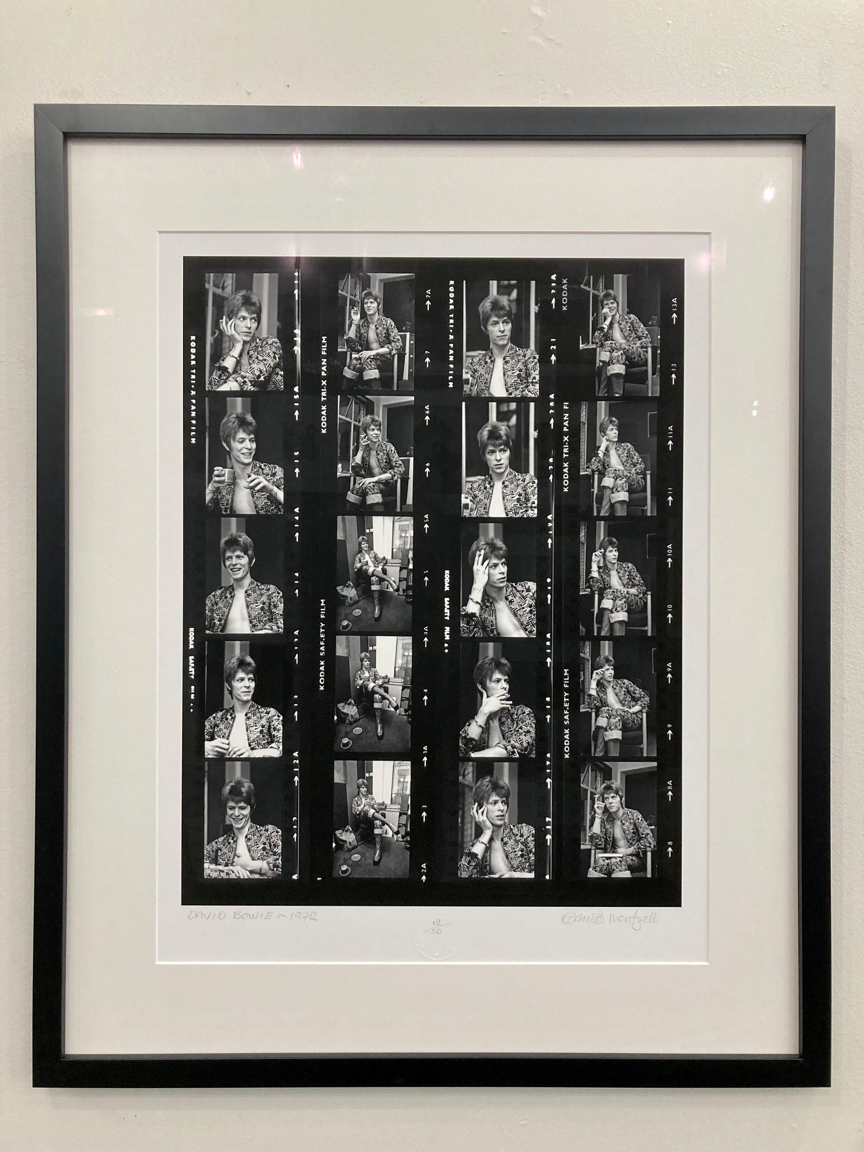 David Bowie 1972 Contact Sheet Print, Framed - Photorealist Photograph by Barrie Wentzell