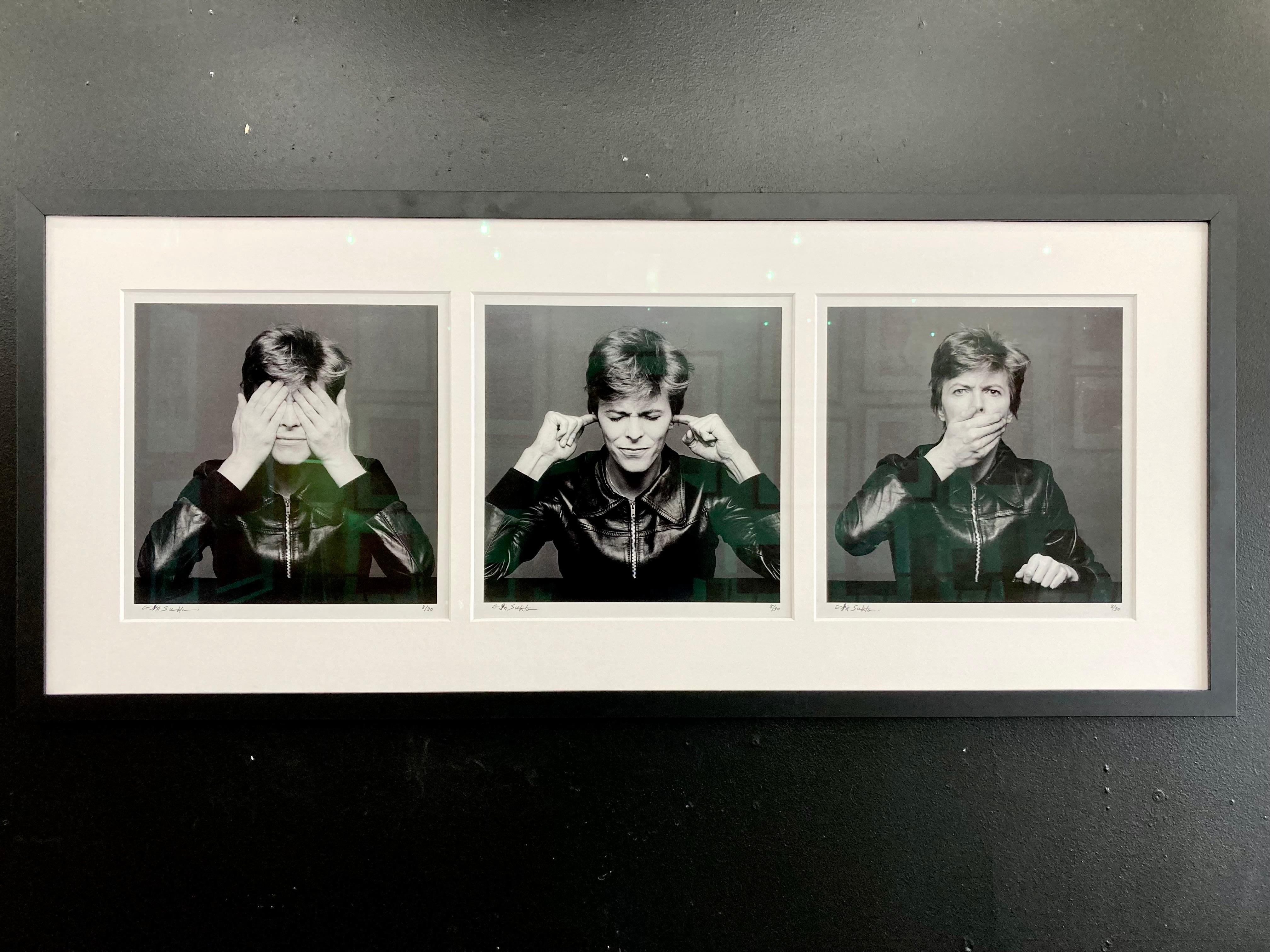 Unique stunning piece consists of three individual prints, framed together in one frame as a triptych. All prints are signed by Masayoshi Sukita, and are all limited edition number 5/30.

David Bowie, 