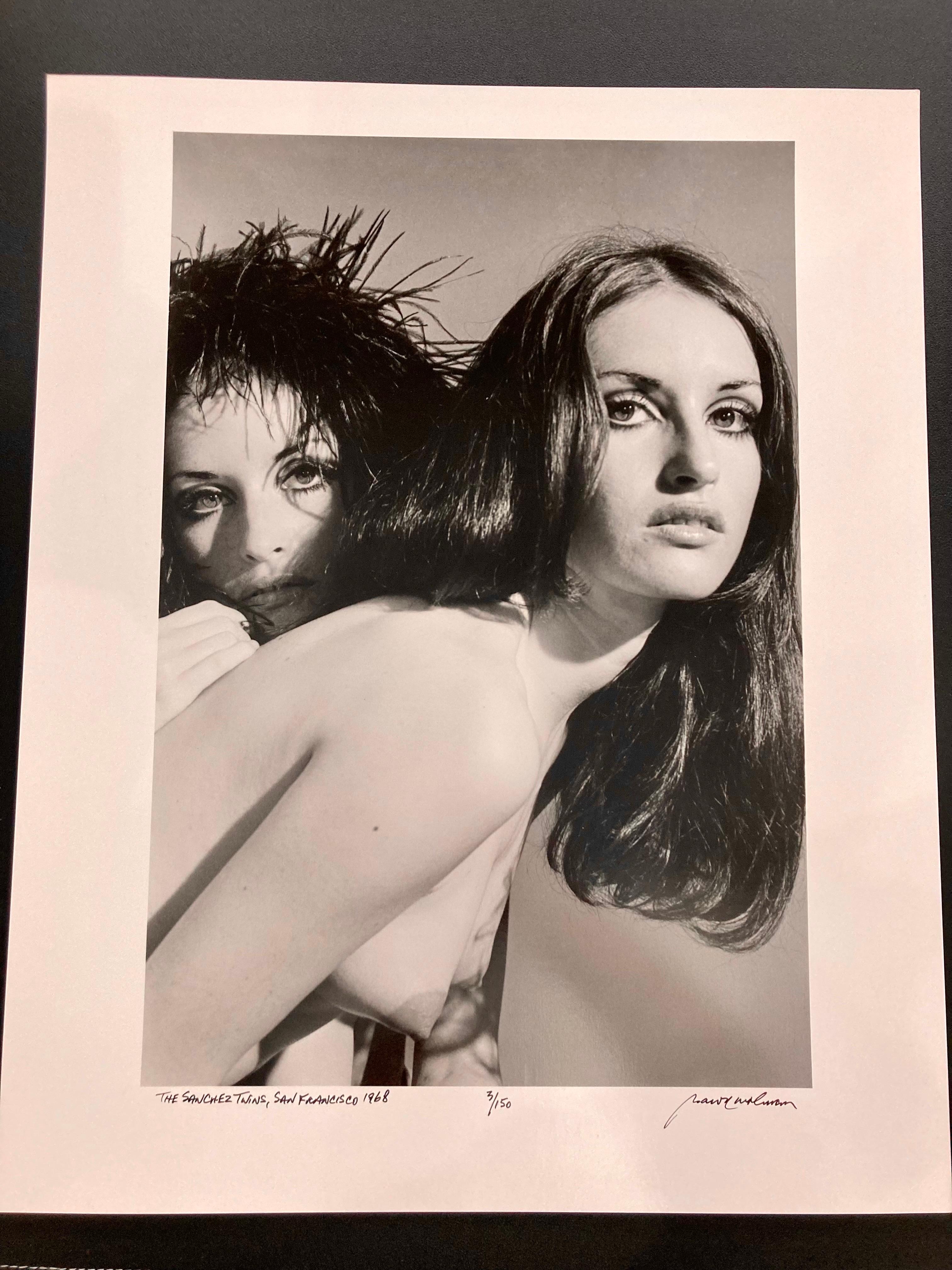 The Sanchez Twins 1968 Groupies, signed limited edition silver gelatin print - Photograph by Baron Wolman