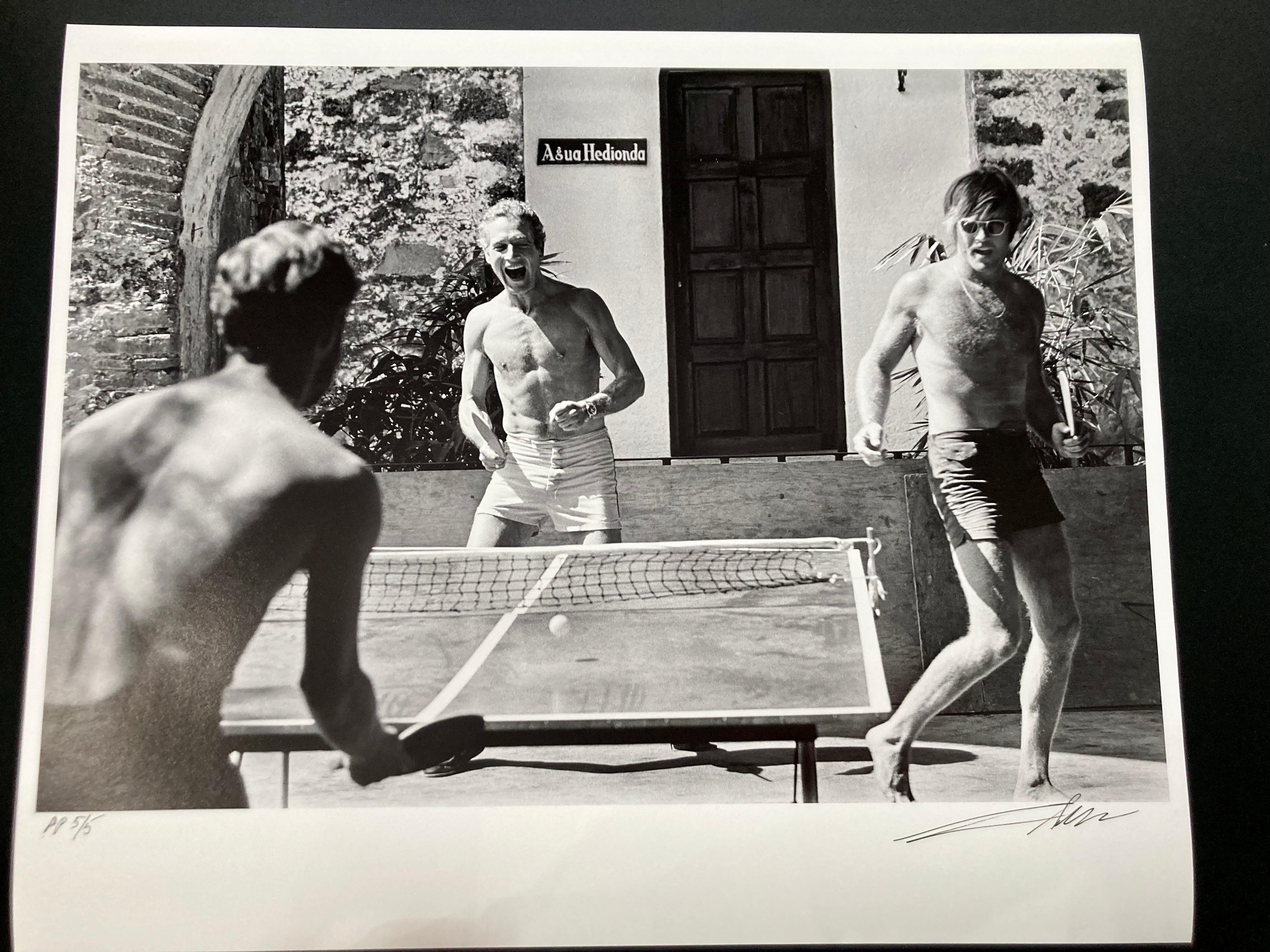 Robert Redford and Paul Newman playing Ping-Pong, printers proof print - Photograph by Lawrence Schiller