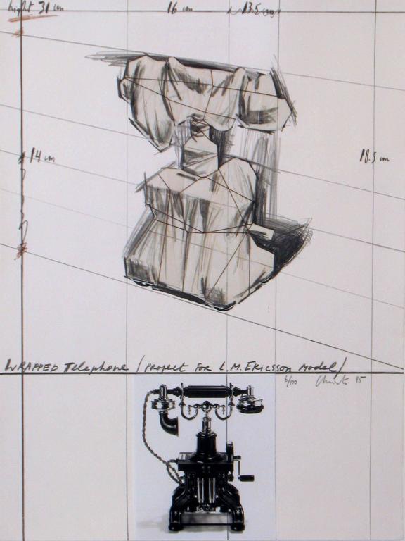 Christo and Jeanne-Claude Figurative Print - Wrapped Telephone, Project for L.M. Ericsson Model
