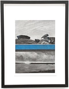 Zeitgenössische Landschaftszeichnung in Kohle und Pastell, minimalistisches Kunstwerk, Meere
