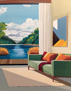 Fenêtre sur un lac, Oil Painting, Modern Realism, Contemporary Geometric