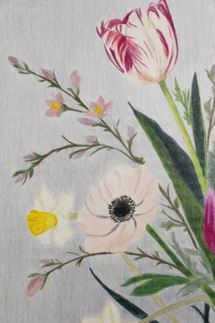 Bouquet in Blue, Oil painting, Colored Pencils, Contemporary Floral Still Life
