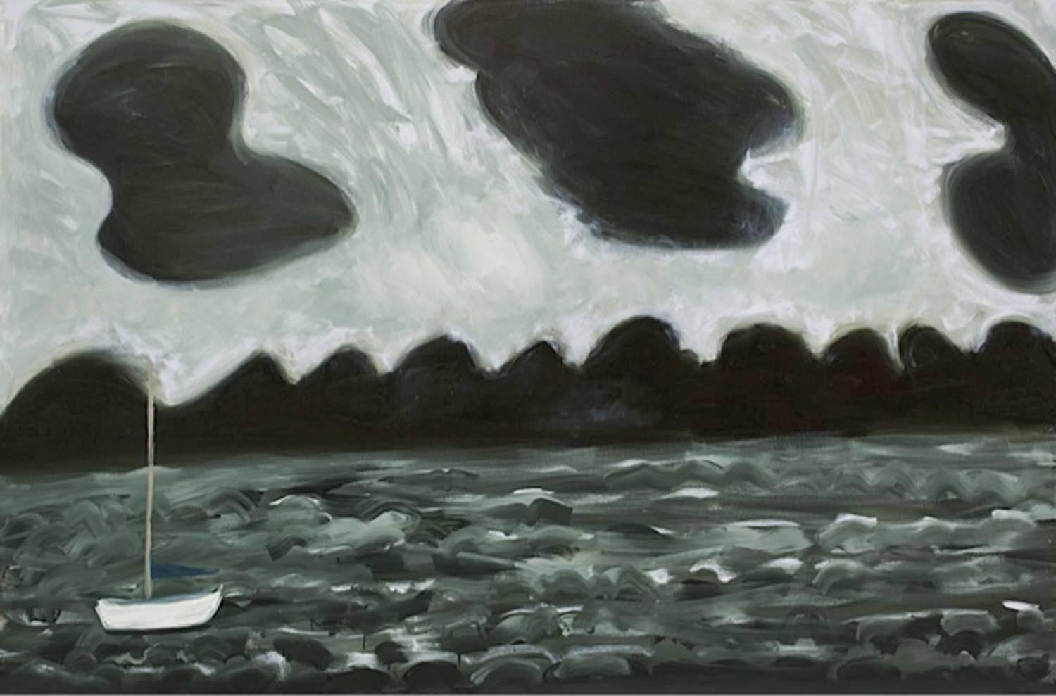 Kathryn Lynch Abstract Painting - Boat on Choppy Water