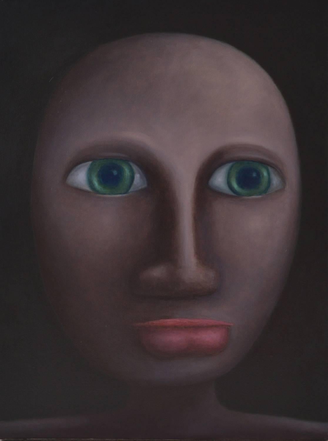 Big Head with Emerald Eyes - Painting by Craig Carlisle