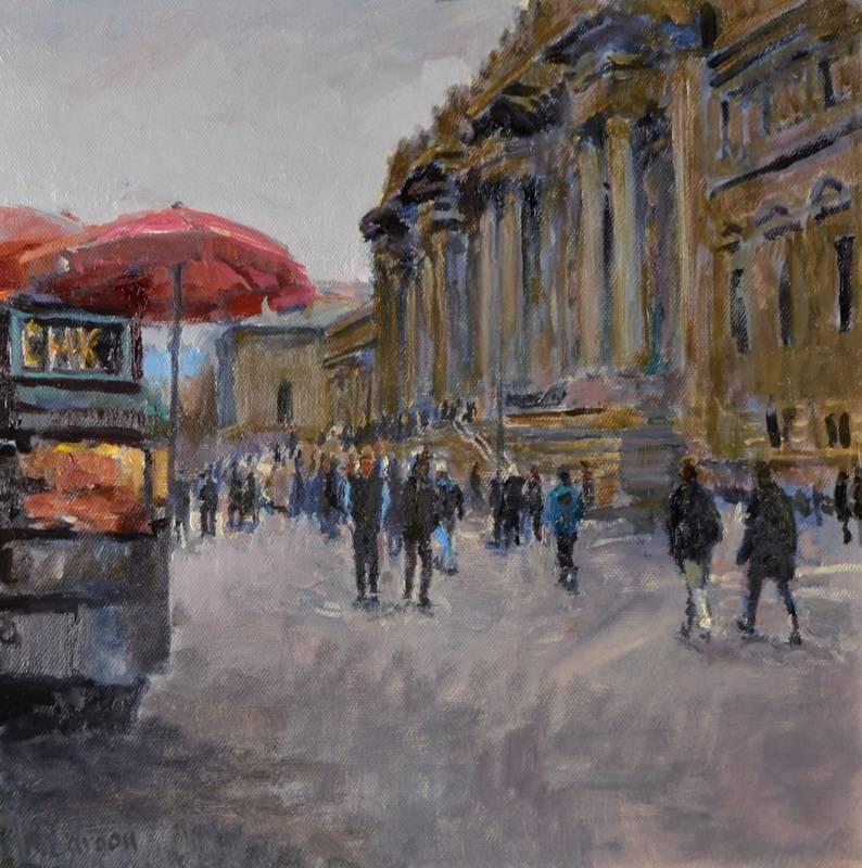 5th Avenue at the Met, Framed - Painting by Dean Larson
