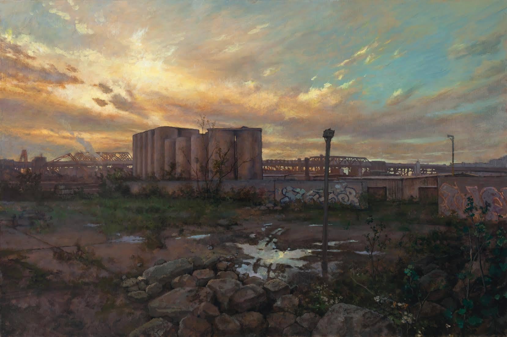 Derek Buckner Landscape Painting - Abandoned Factory, Framed