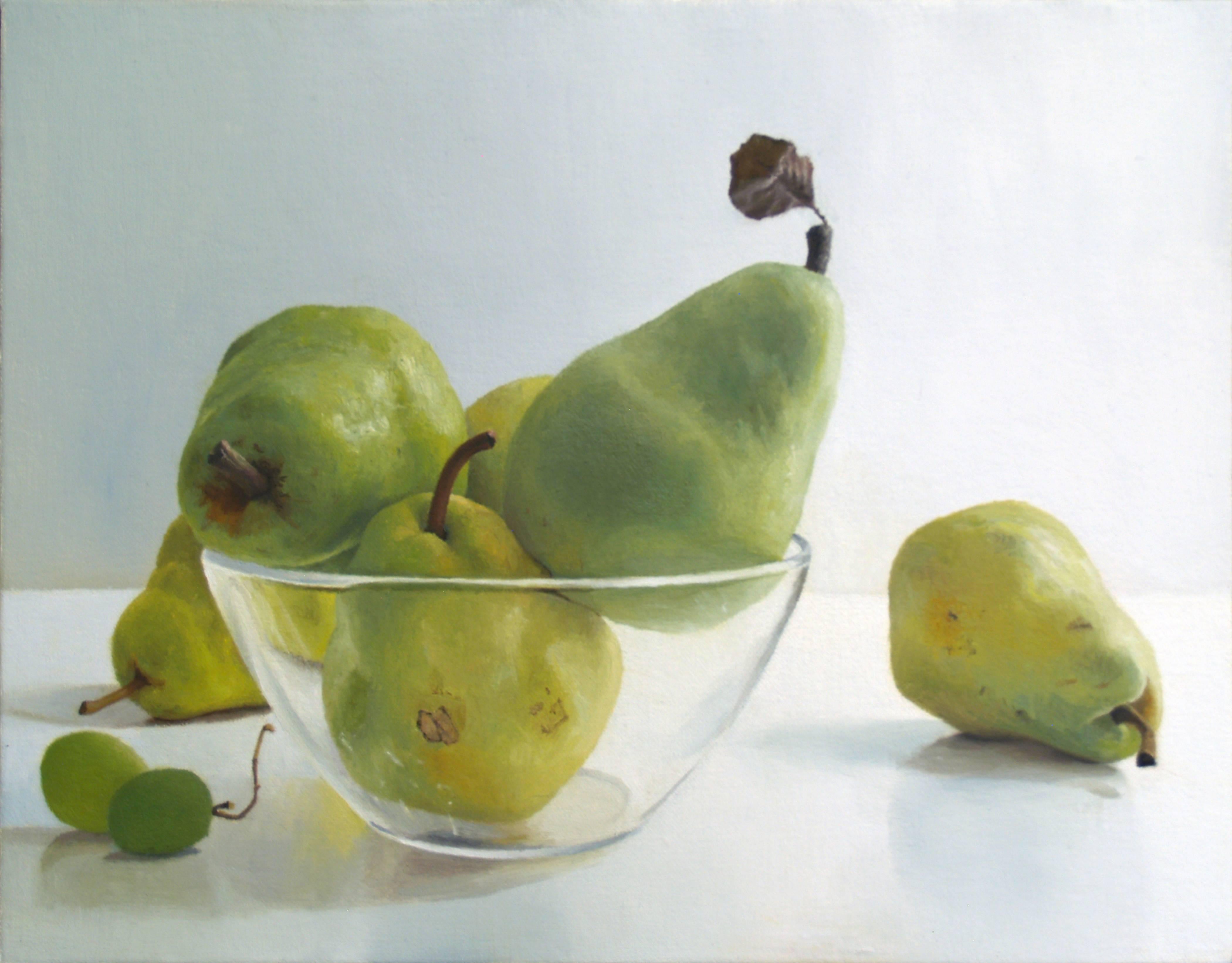 Pears with Glass Bowl IV - Painting by Randall Mooers