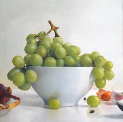 Used Grapes in White Bowl
