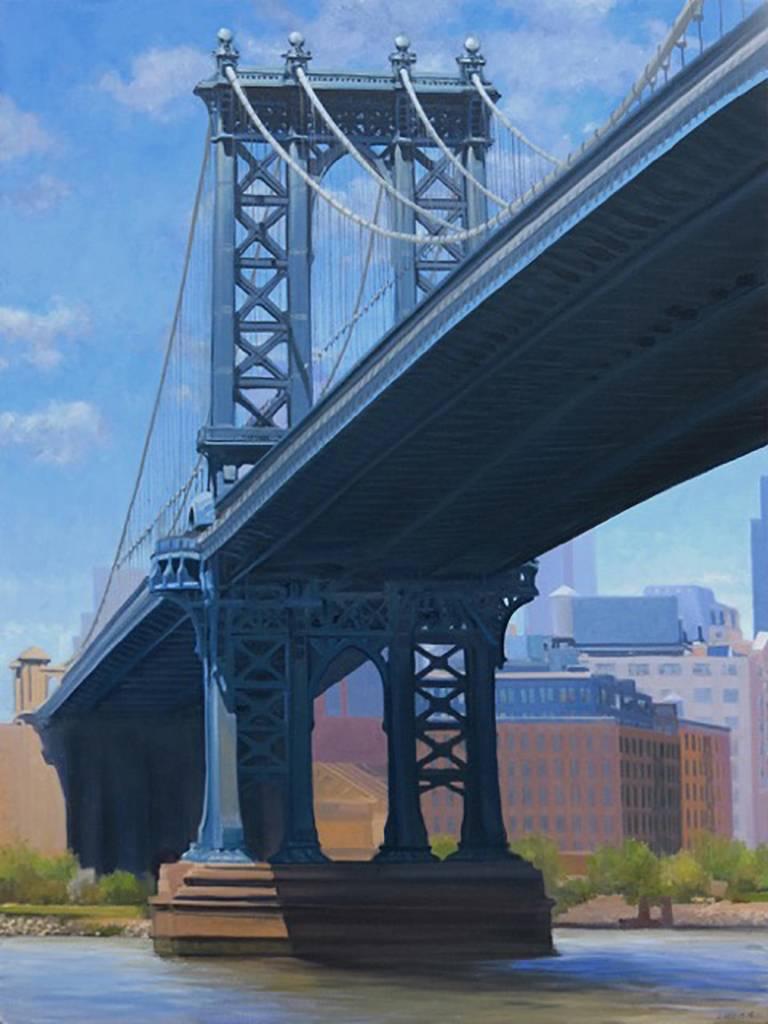 Manhattan Bridge Shadows, Framed - Painting by Stephen Magsig