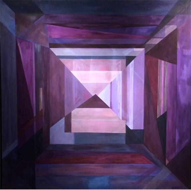 Steven Kinder Abstract Painting - The Purple Light, Framed