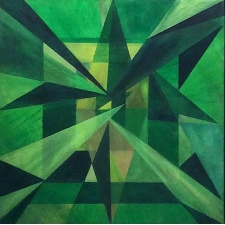 Steven Kinder Abstract Painting - Baby Green, Framed