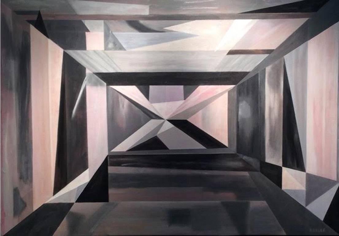 Abstract Painting Steven Kinder - Noir et blanc, encadré