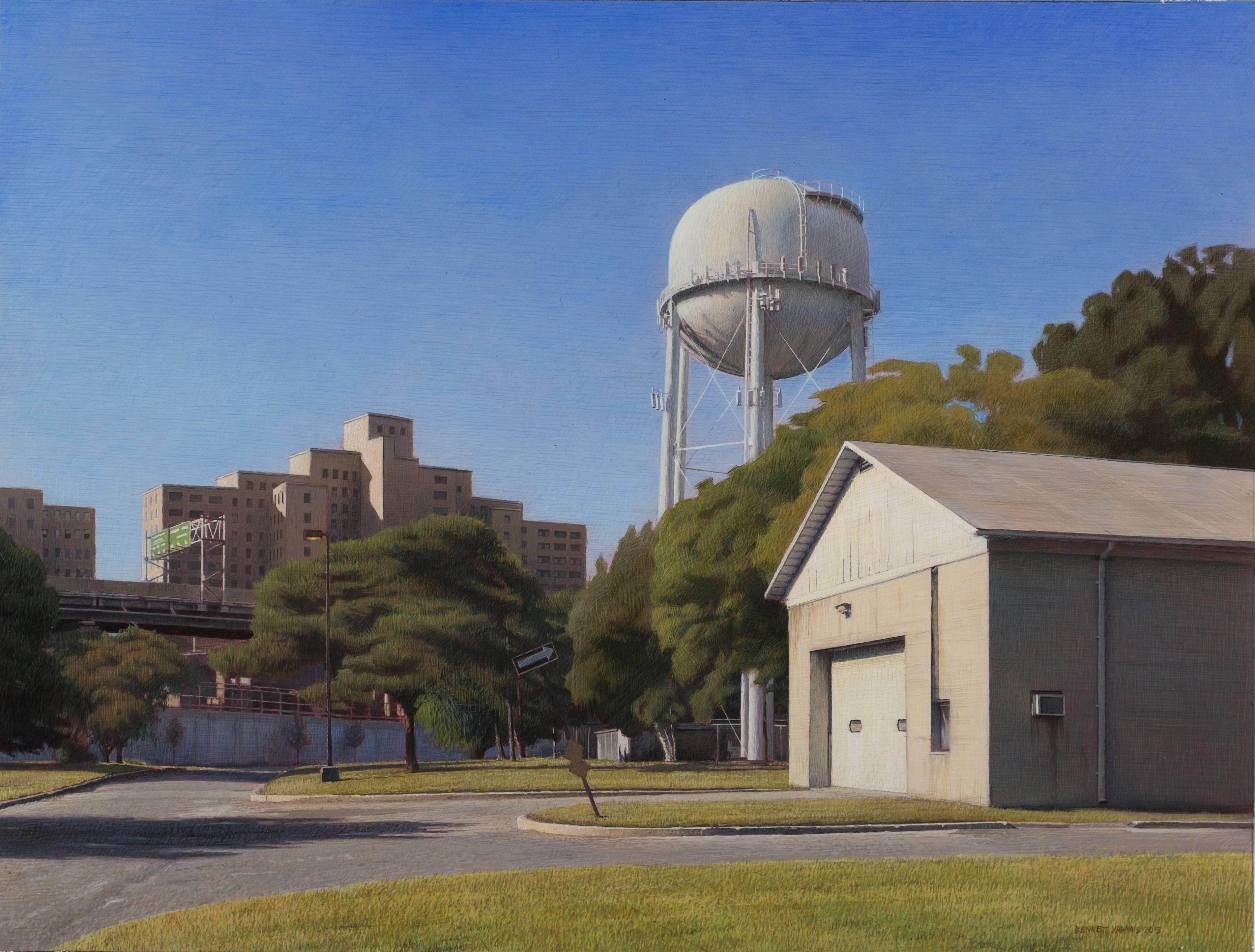 Bennett Vadnais Landscape Painting - Water Tower, Framed