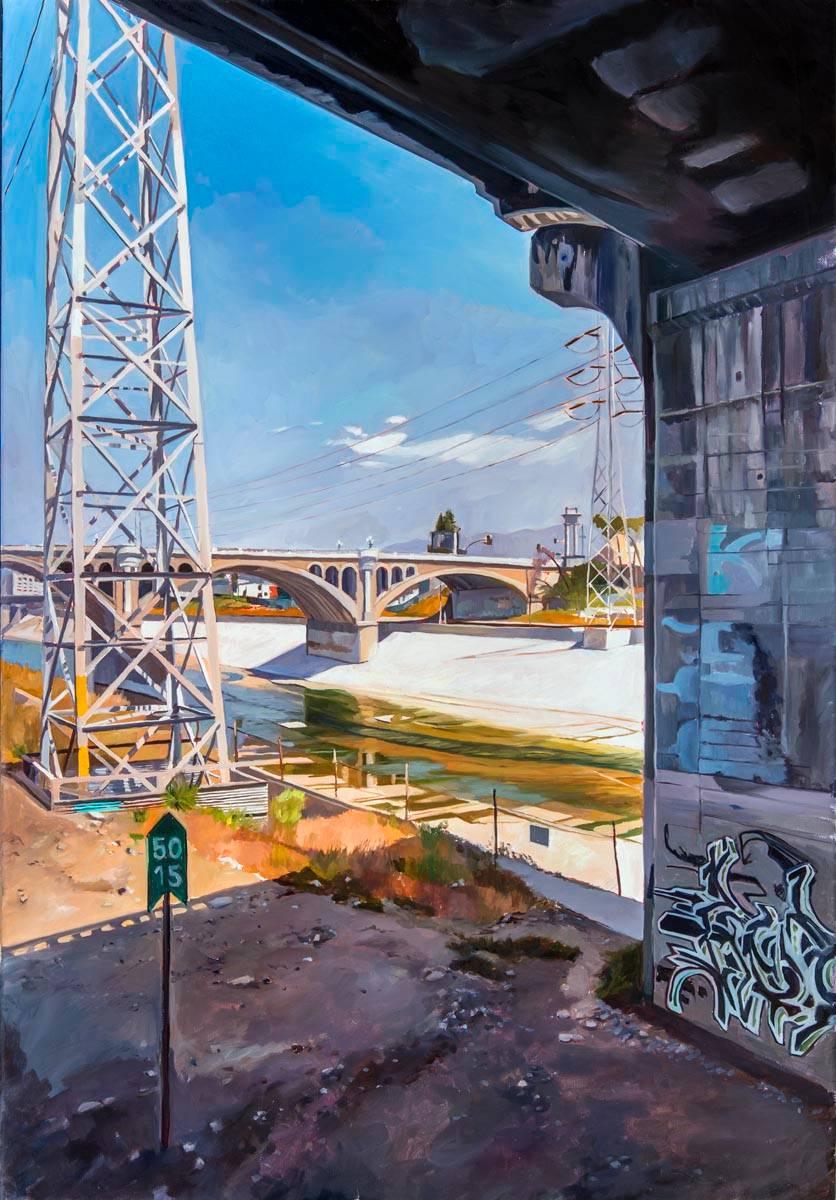 Patricia Chidlaw Landscape Painting - View from the Train, L.A. River