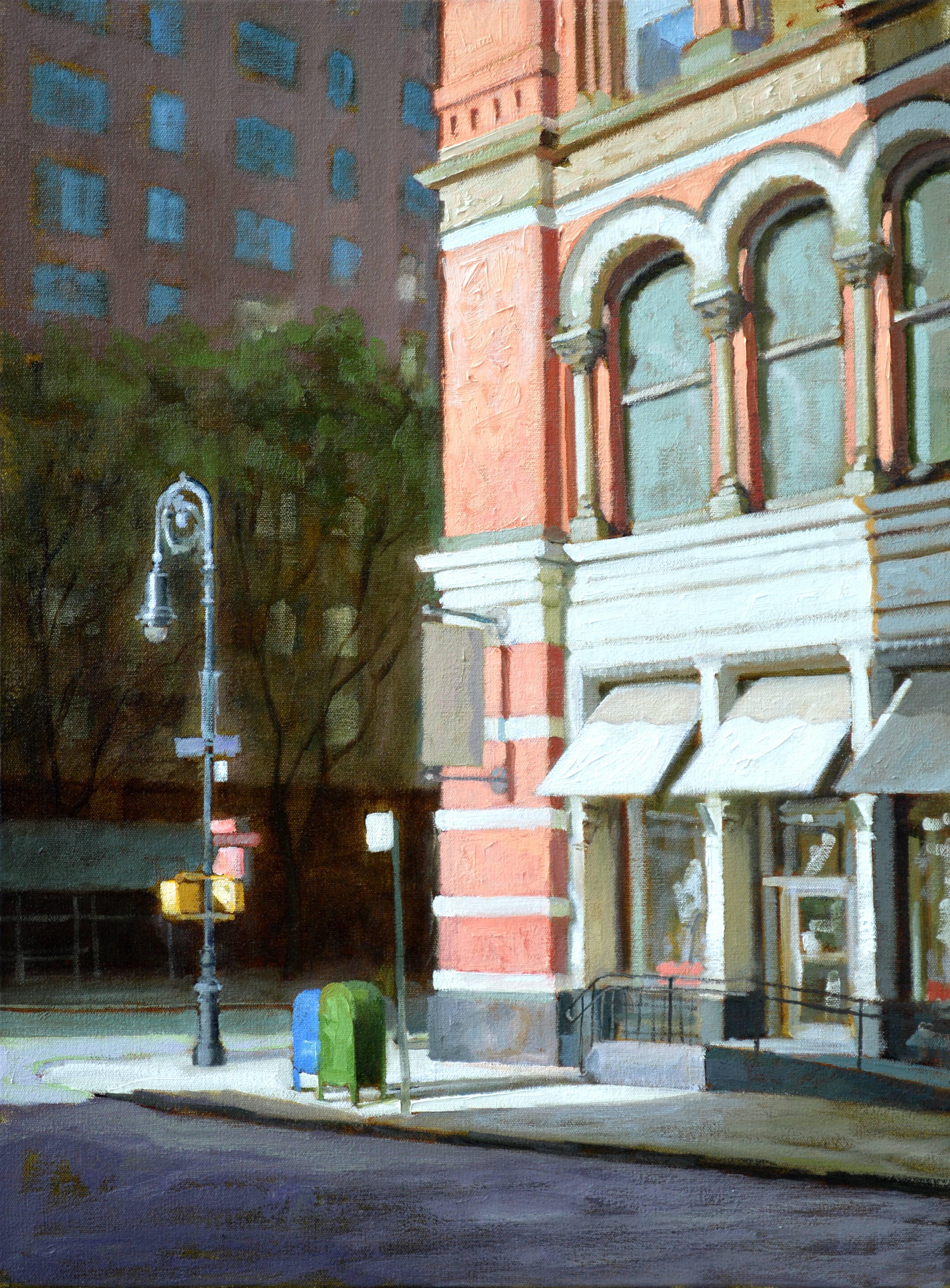 Paul Schulenburg Landscape Painting - Corner Lamp Post, Framed